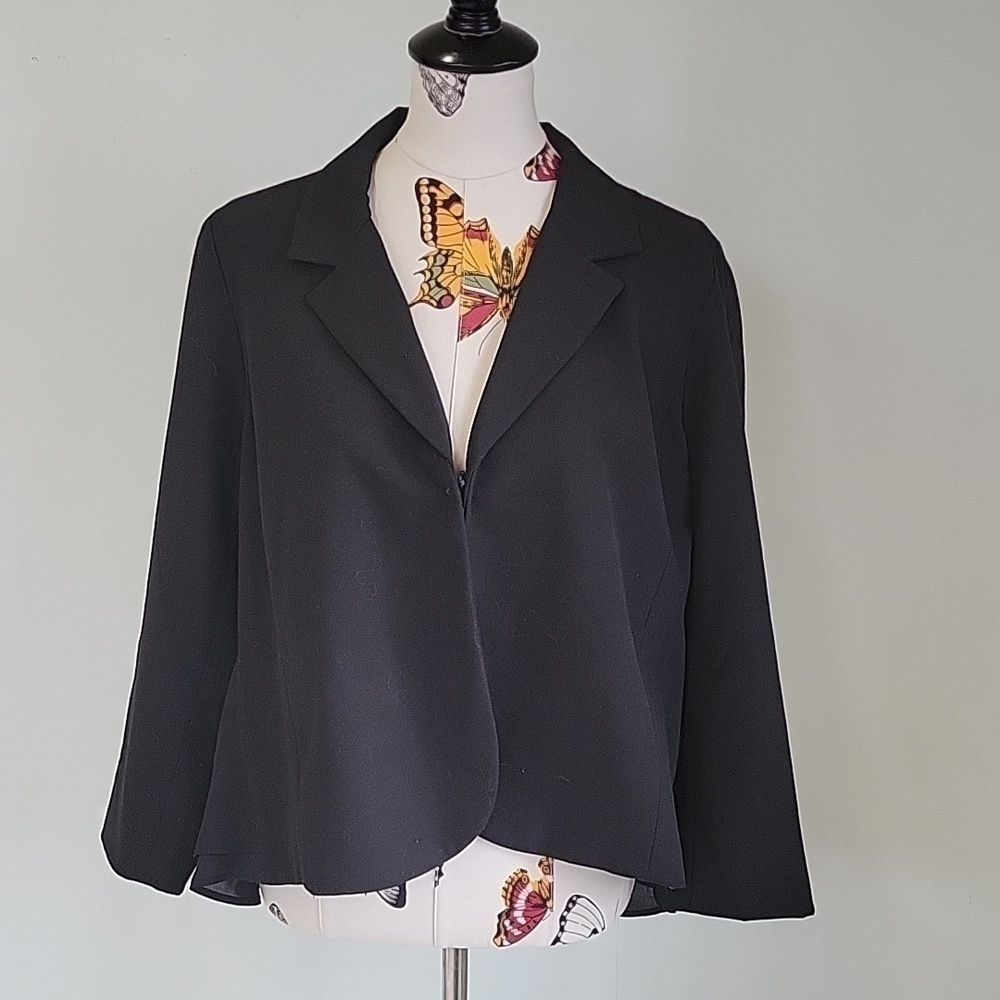 ALFANI black blazer with a double layer sheer back panel. Size is Large.
